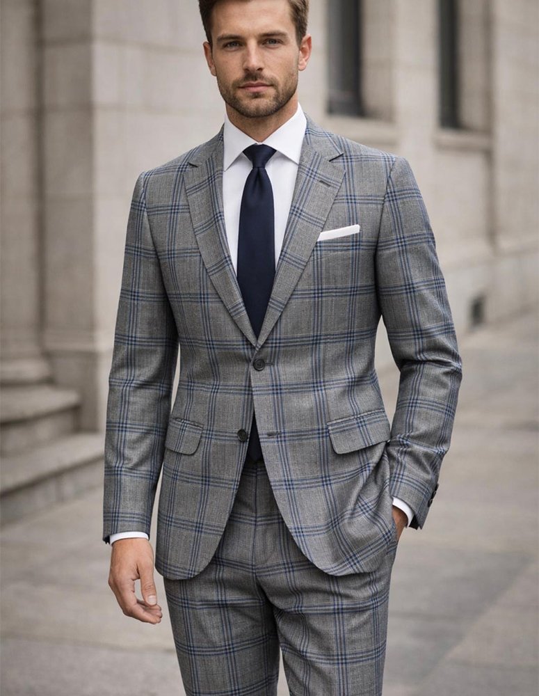 STATEMENT 2PC ITALIAN WOOL SUIT. SUPER 200'S MODERN FIT. FLAT FRONT PANTS