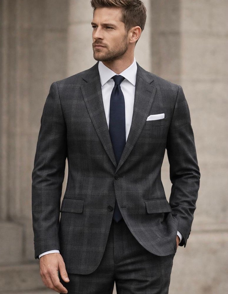 STATEMENT 2PC ITALIAN WOOL SUIT. SUPER 200'S MODERN FIT. FLAT FRONT PANTS 