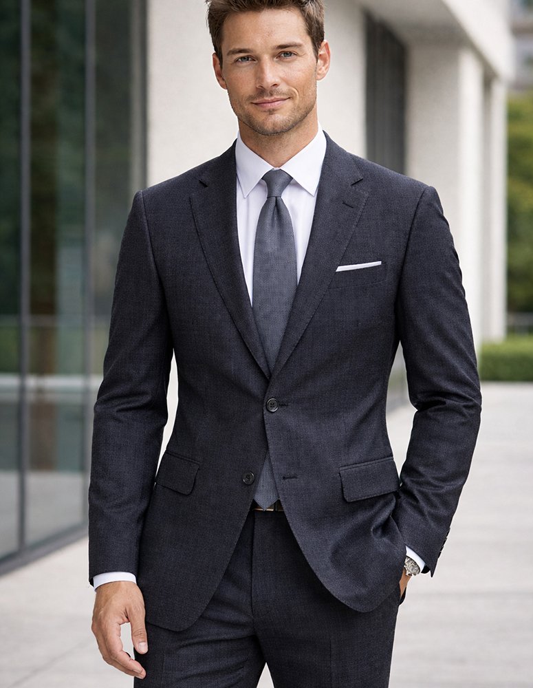 STATEMENT 2PC ITALIAN WOOL SUIT. SUPER 200'S MODERN FIT. FLAT FRONT PANTS 