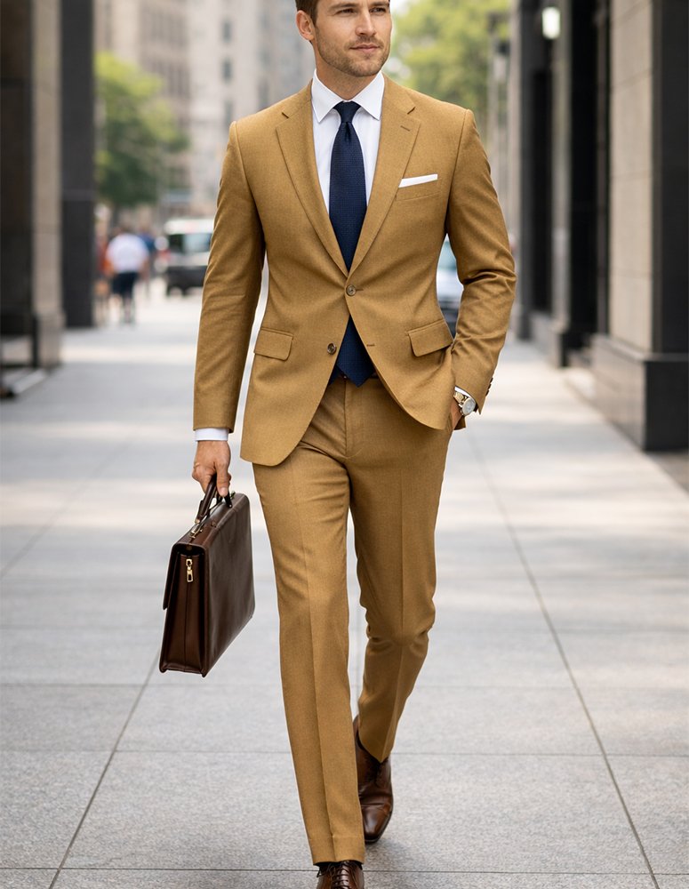 STATEMENT 2PC ITALIAN WOOL SUIT. SUPER 200'S MODERN FIT. FLAT FRONT PANTS 