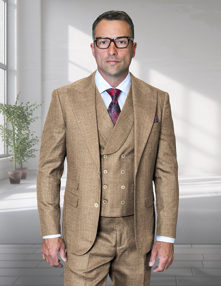 STATEMENT 3PC ITALIAN WOOL SUIT. SUPER 200'S. MODERN FIT FLAT FRONT PANTS