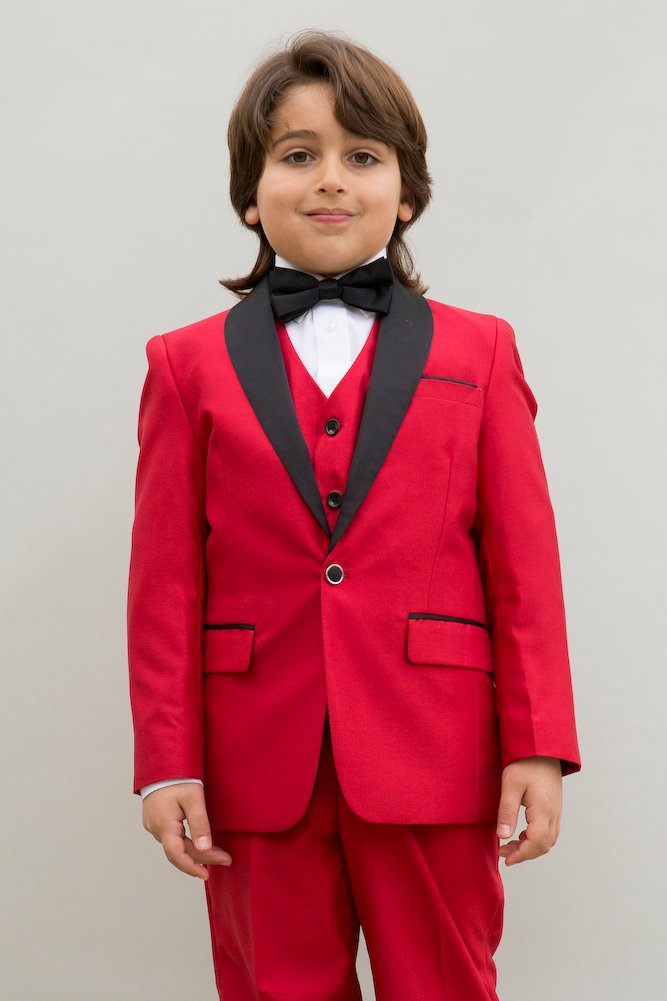 B-ENZO-7 RED 5PC SUIT SHIRT,BOWTIE & VEST FOR KIDS
