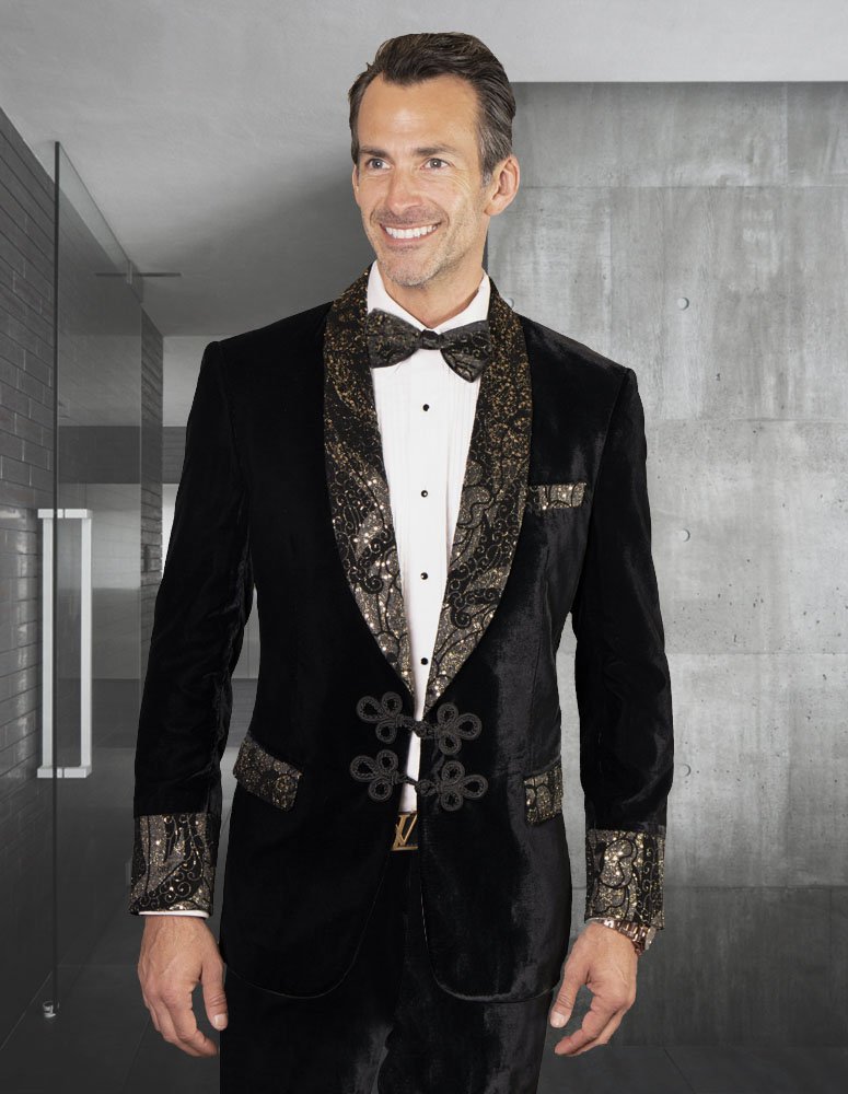 2PC ITALIAN WOOL VELVET TUXEDO. MODERN FIT FLAT FRONT PANTS
