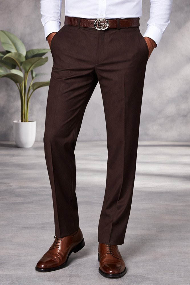 BROWN ITALIAN FLAT FRONT MENS WOOL DRESS PANTS HAND TAILORED 