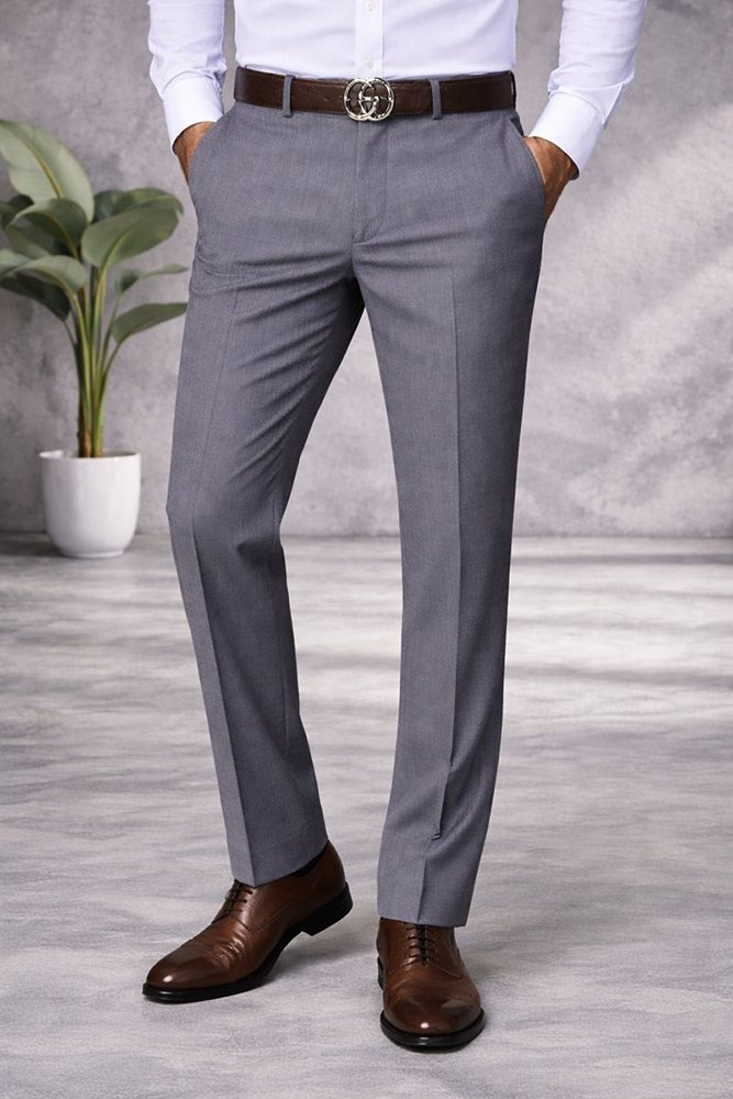 CHARCOAL ITALIAN FLAT FRONT MENS WOOL DRESS PANTS HAND TAILORED