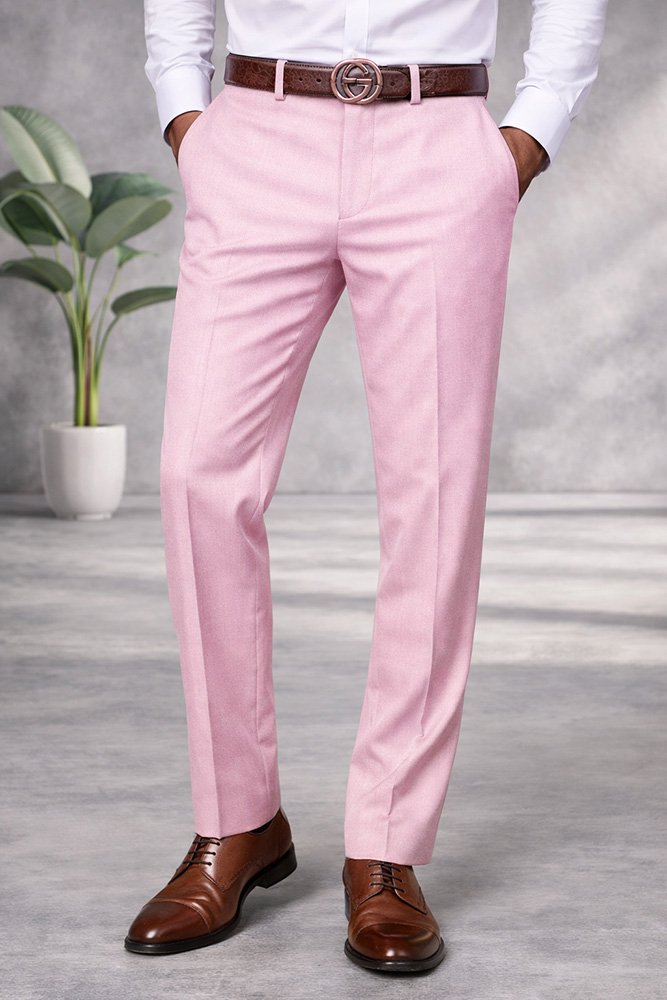 PINK ITALIAN FLAT FRONT MENS WOOL DRESS PANTS HAND TAILORED  