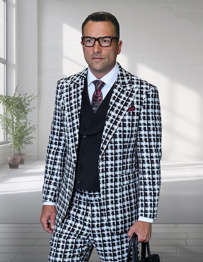 3PC STATEMENT CONFIDENCE SUPER 200'S ITALIAN WOOL SUIT. MODERN FIT. FLAT FRONT PANTS 