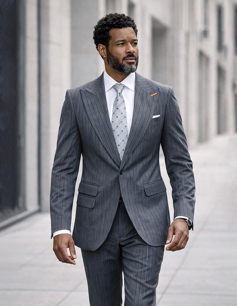 STATEMENT 2PC ITALIAN WOOL SUIT. SUPER 200'S MODERN FIT. FLAT FRONT PANTS 