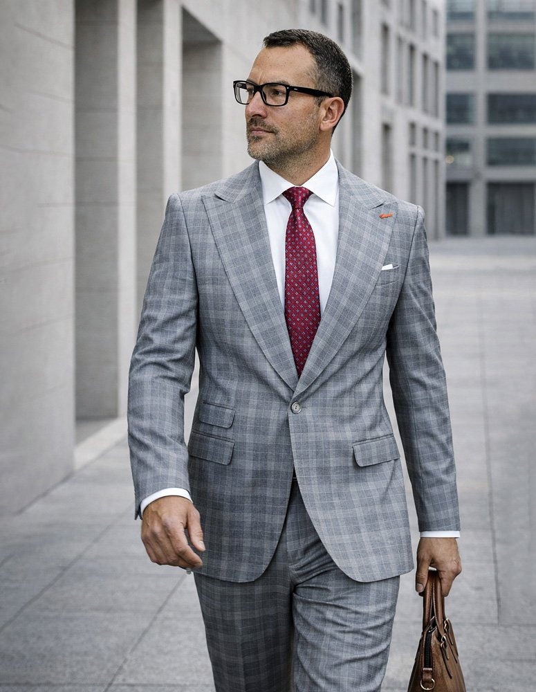 STATEMENT 2PC ITALIAN WOOL SUIT. SUPER 200'S MODERN FIT. FLAT FRONT PANTS 