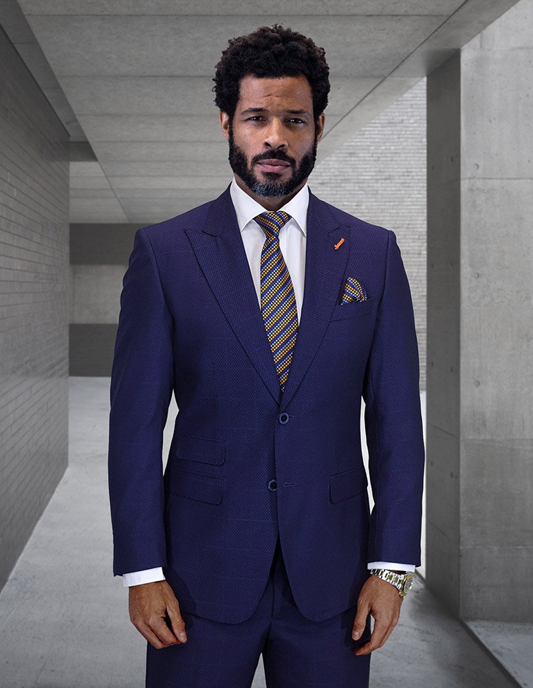 NAVY 2PC ITALIAN SUPER 200'S WOOL SUIT. MODERN FIT FLAT FRONT PANTS 