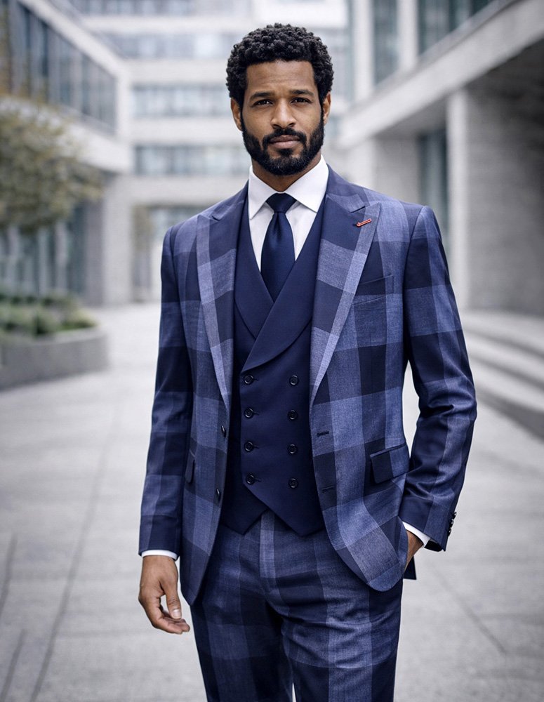 STATEMENT 3PC SUIT SUPER 200'S ITALIAN WOOL AND CASHMERE. MODERN FIT FLAT FRONT PANTS