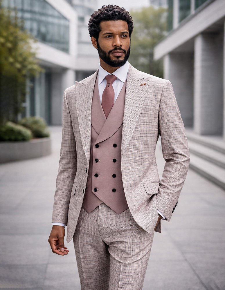 STATEMENT 3PC SUIT SUPER 200'S ITALIAN WOOL AND CASHMERE. MODERN FIT FLAT FRONT PANTS