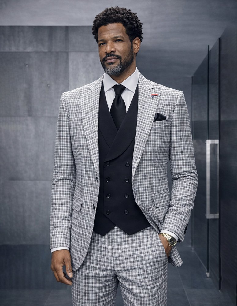 STATEMENT 3PC SUIT SUPER 200'S ITALIAN WOOL AND CASHMERE. MODERN FIT FLAT FRONT PANTS