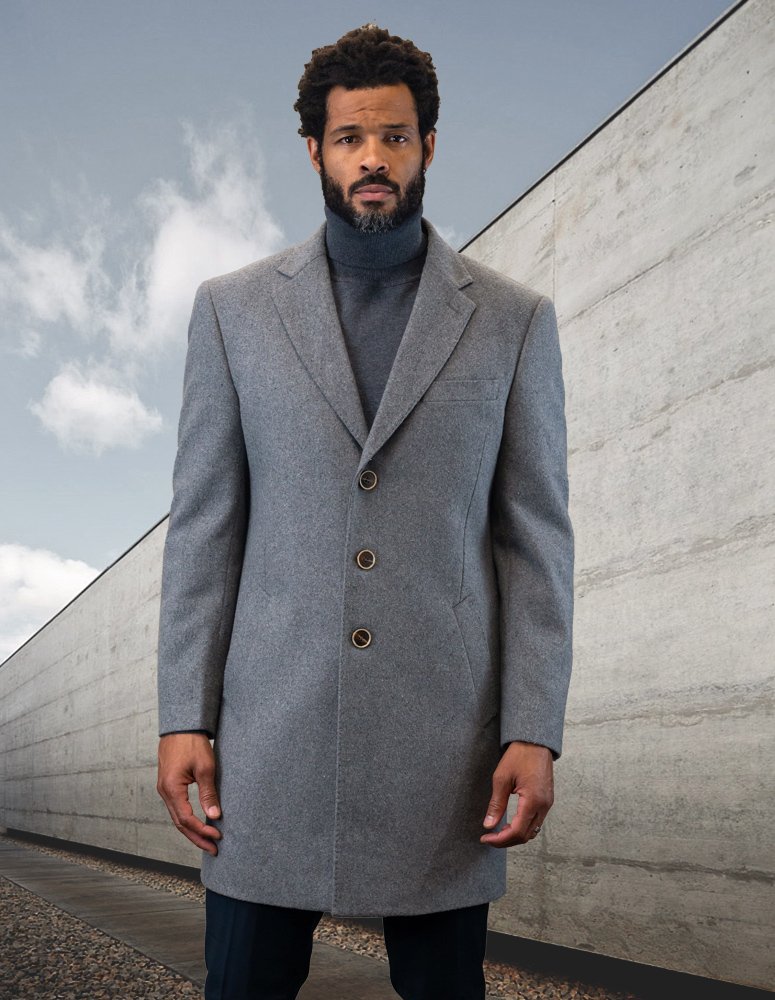 STATEMENT SINGLE BREASTED GRAY OVER COAT 100% WOOL AND CASHMERE   