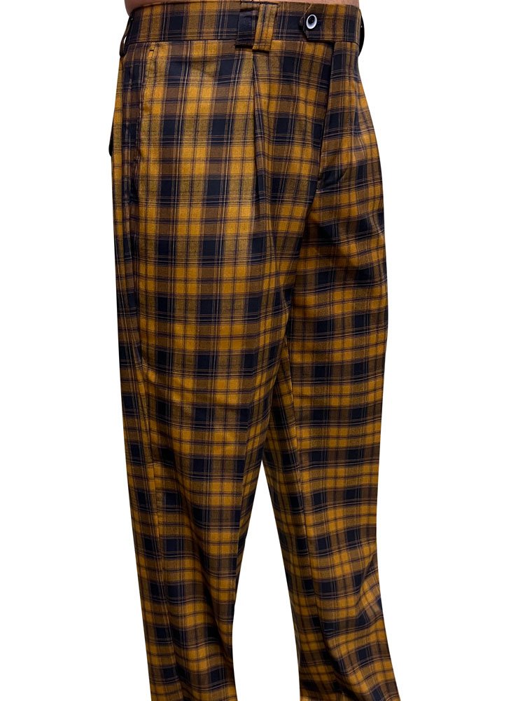 COPPER PLAID WIDE LEG DRESS PANTS REGULAR FIT SUPER 150'S ITALIAN WOOL FABRIC  