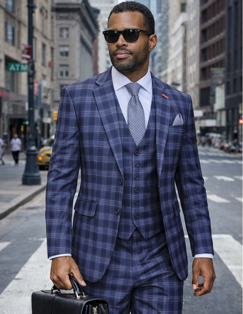 3PC ITALIAN SUPER 200'S WOOL SUIT. MODERN FIT FLAT FRONT PANTS