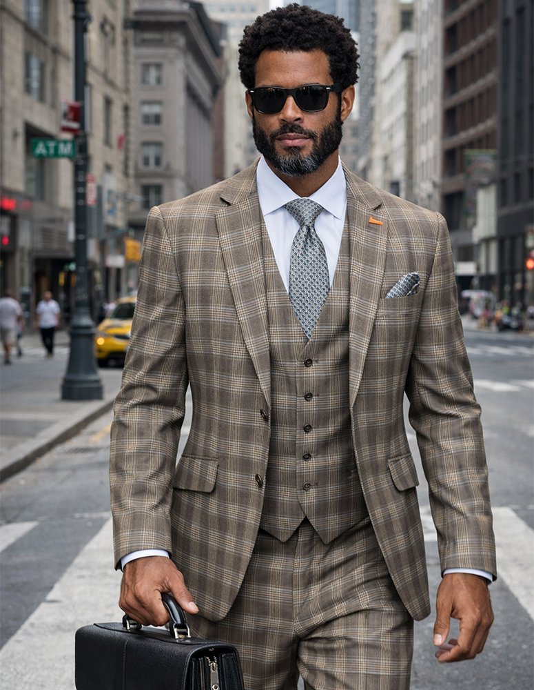 3PC ITALIAN SUPER 200'S WOOL SUIT. MODERN FIT FLAT FRONT PANTS