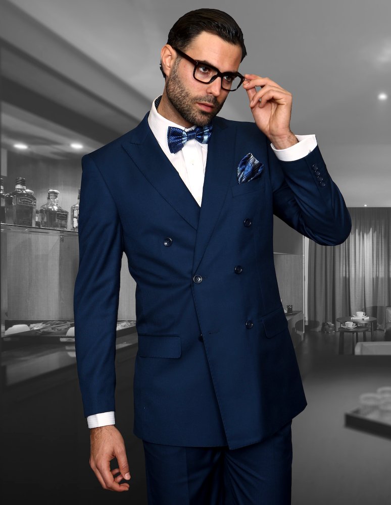 TZD-100 SAPPHIRE CLASSIC DOUBLE BREASTED SOLID COLOR MENS SUIT SUPER 150'S EXTRA FINE 