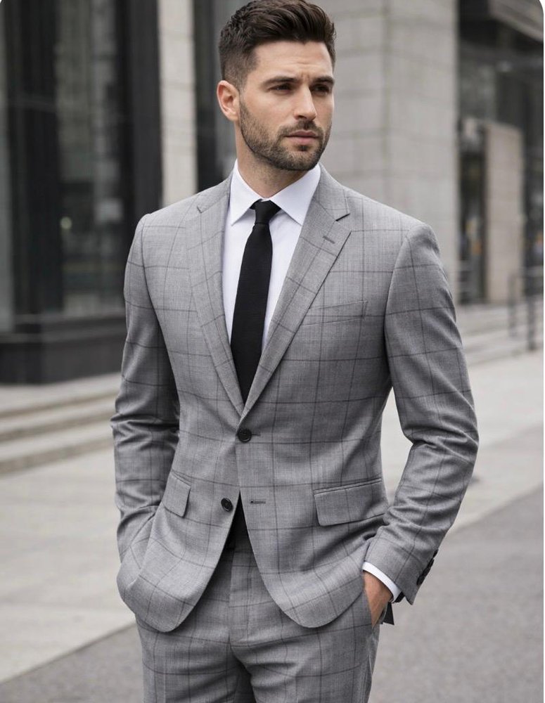 STATEMENT 2PC ITALIAN WOOL SUIT. SUPER 200'S MODERN FIT. FLAT FRONT PANTS 