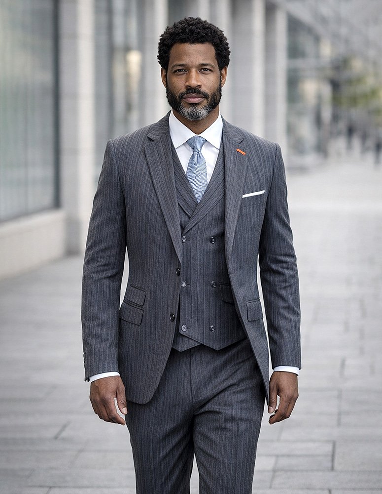  STATEMENT 3PC SUIT SUPER 200'S ITALIAN WOOL AND CASHMERE. MODERN FIT FLAT FRONT PANTS 