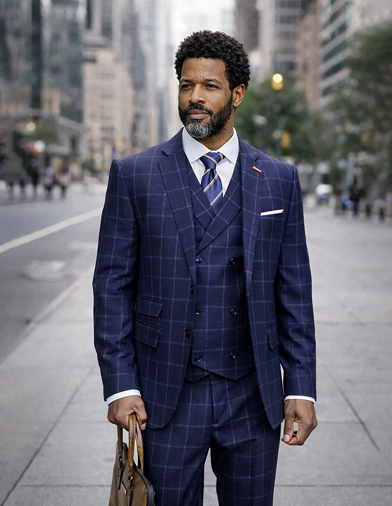  STATEMENT 3PC SUIT SUPER 200'S ITALIAN WOOL AND CASHMERE. MODERN FIT FLAT FRONT PANTS