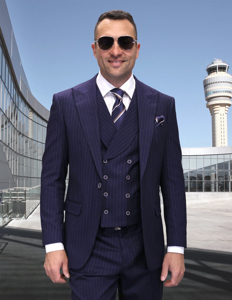 3PC PINSTRIPE SINGLE BREASTED 1 BUTTON. SUPER 200'S ITALIAN WOOL AND CASHMERE