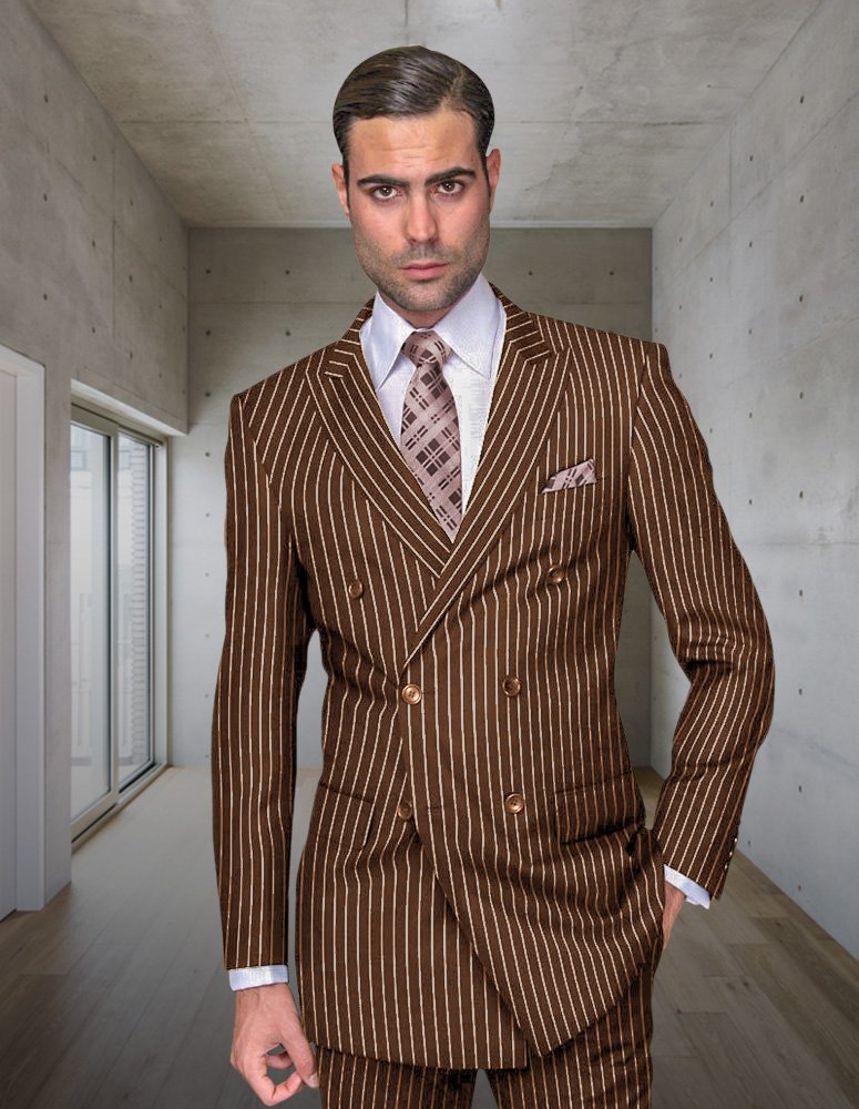 2PC BRONZE BOLD PINSTRIPE DOUBLE BREASTED SUIT