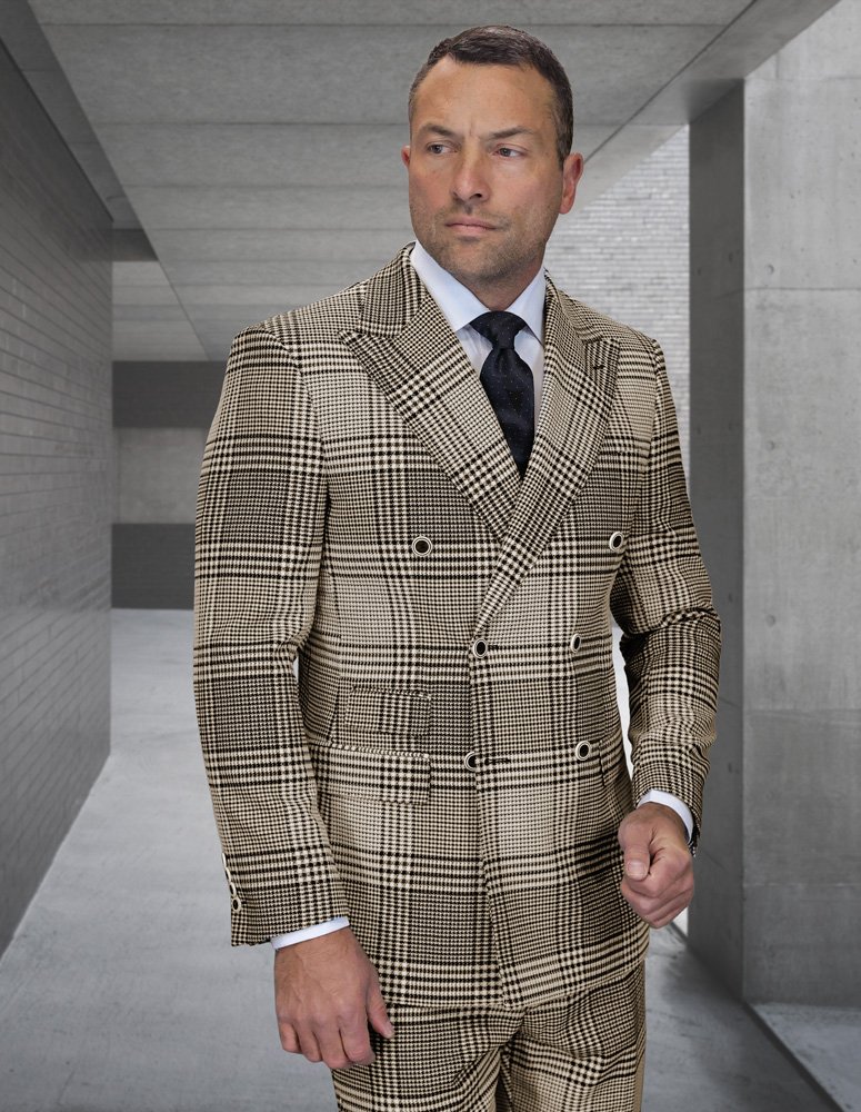 STATEMENT CONFIDENCE SUPER 200'S ITALIAN WOOL PLAID DOUBLE BREASTED SUIT 