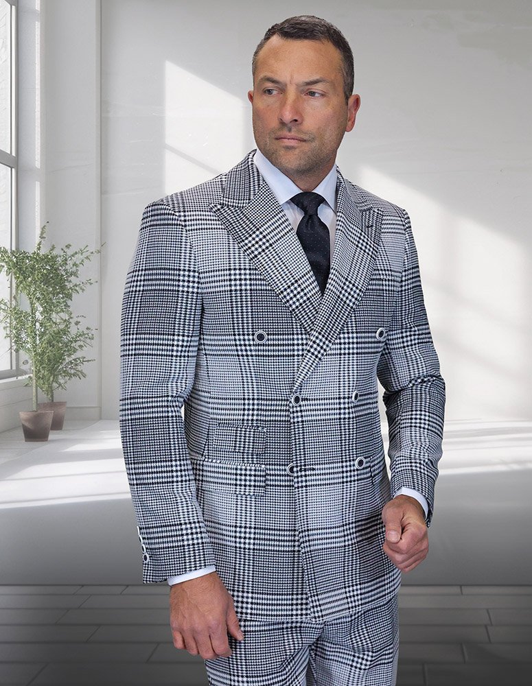 STATEMENT CONFIDENCE SUPER 200'S ITALIAN WOOL PLAID DOUBLE BREASTED SUIT 