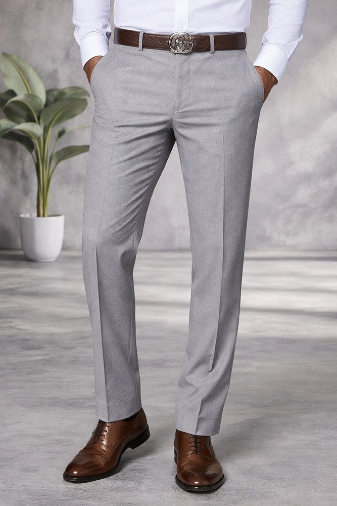 GRAY ITALIAN FLAT FRONT MENS WOOL DRESS PANTS HAND TAILORED
