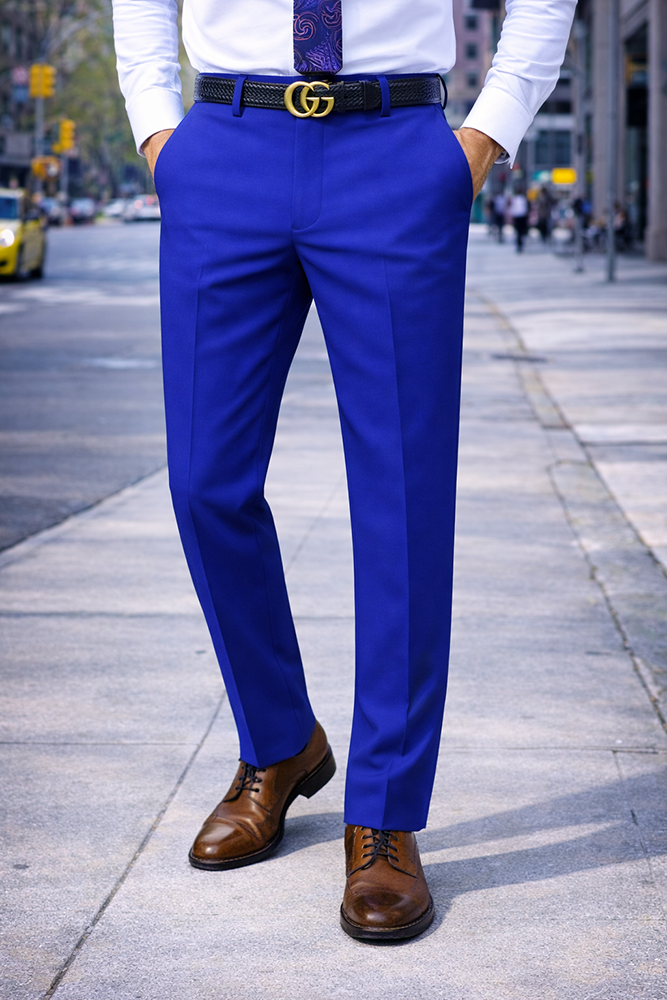 SLIM FIT ROYAL ITALIAN FLAT FRONT MENS WOOL DRESS PANTS HAND TAILORED