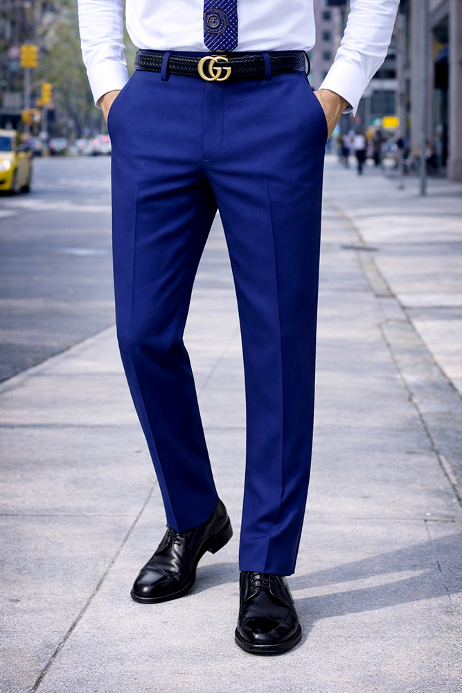 SLIM FIT SAPPHIRE ITALIAN FLAT FRONT MENS WOOL DRESS PANTS HAND TAILORED