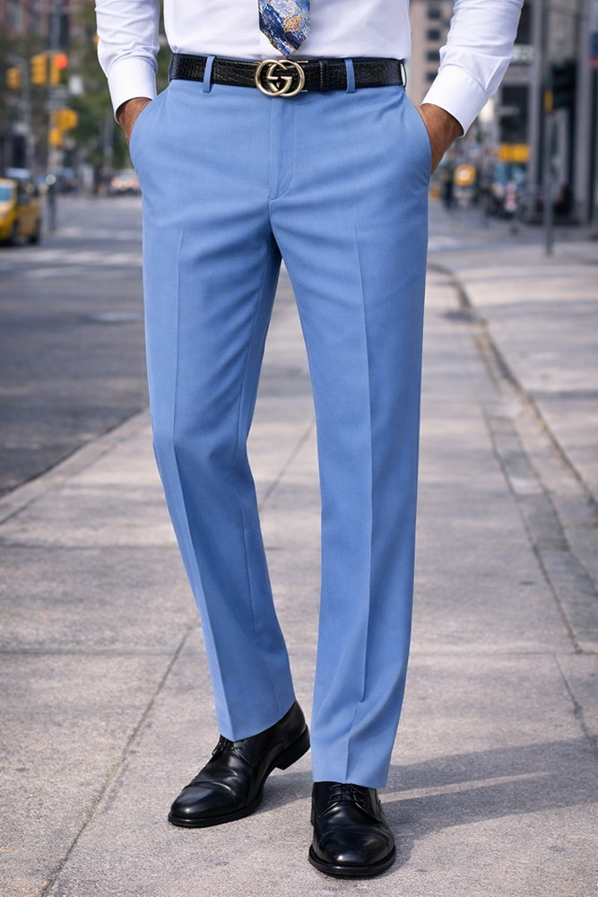 SLIM FIT STELLBLUE ITALIAN FLAT FRONT MENS WOOL DRESS PANTS HAND TAILORED  