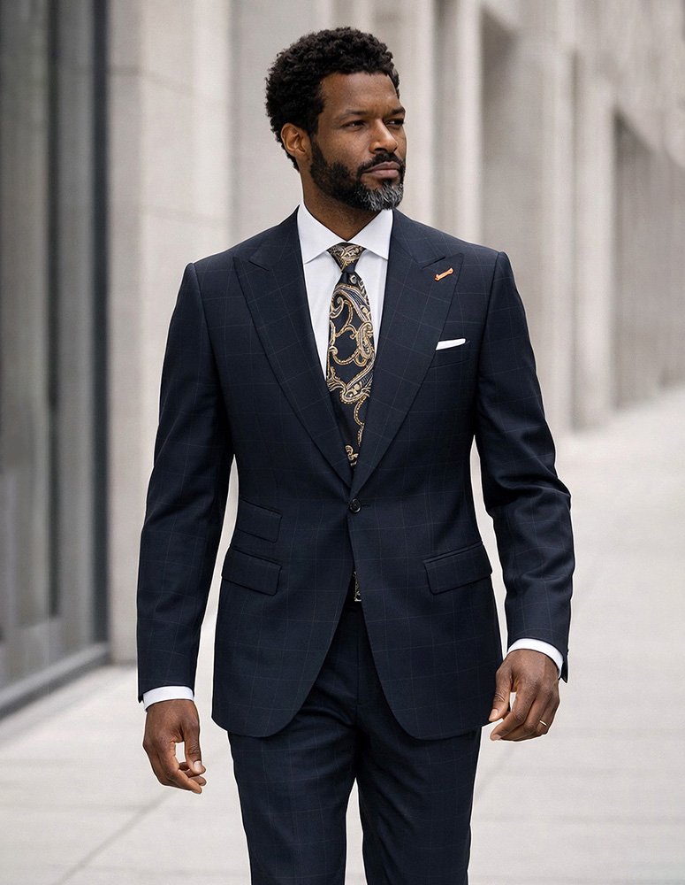 STATEMENT 2PC ITALIAN WOOL SUIT. SUPER 200'S MODERN FIT. FLAT FRONT PANTS 