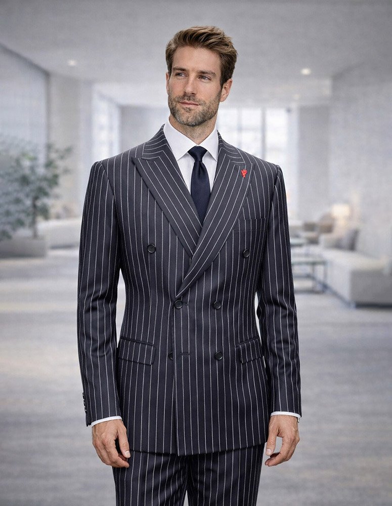 STATEMENT DOUBLE BREASTED BOLD PINSTRIPE SUIT