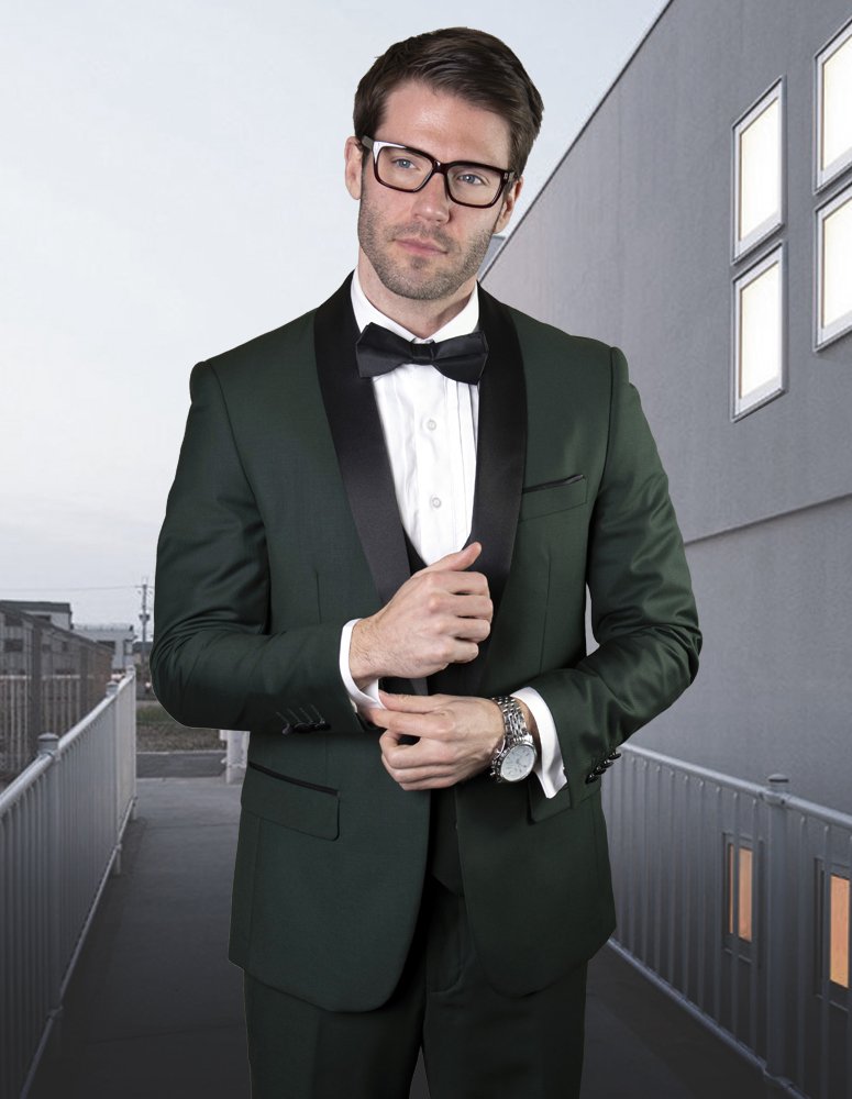 STATEMENT TUX-SH HUNTER 3PC TAILORED FIT TUXEDO SUIT WITH FLAT FRONT PANTS INCLUDING MATCHING BOWTIE   