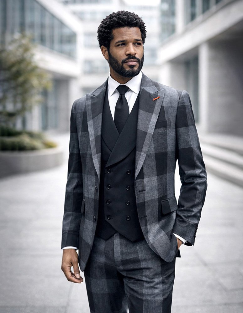 STATEMENT 3PC SUIT SUPER 200'S ITALIAN WOOL AND CASHMERE. MODERN FIT FLAT FRONT PANTS